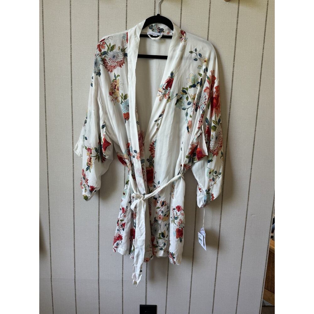 In Bloom Jonquil Kimono Robe White Floral New XS/S Bridal 3/4 Wide Sleeve